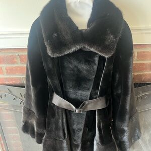 J. Mendel Black Fur Coat with Satin Belt